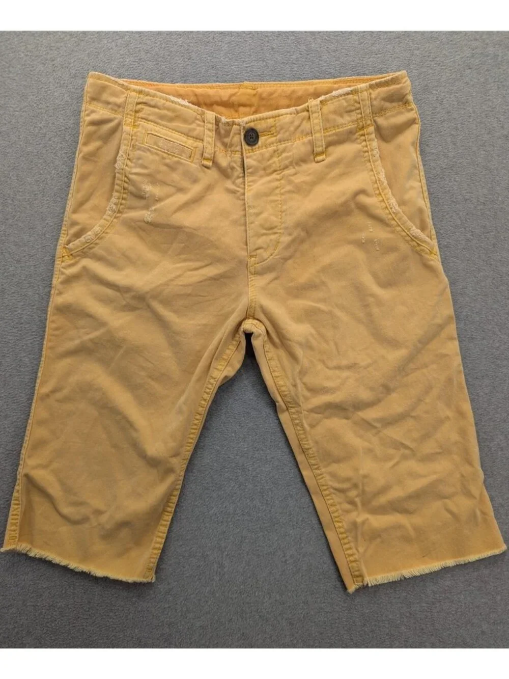 True Religion Shorts Mens 29 Yellow Chino Travis Distressed Raw Hem 15 in Inseam